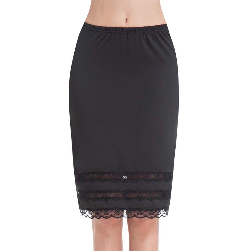 MANCYFIT Half Slips for Women Underskirt Dress Extender Lace Trim Knee Length Midi Skirt 19-26" Length Black Large - Image 1
